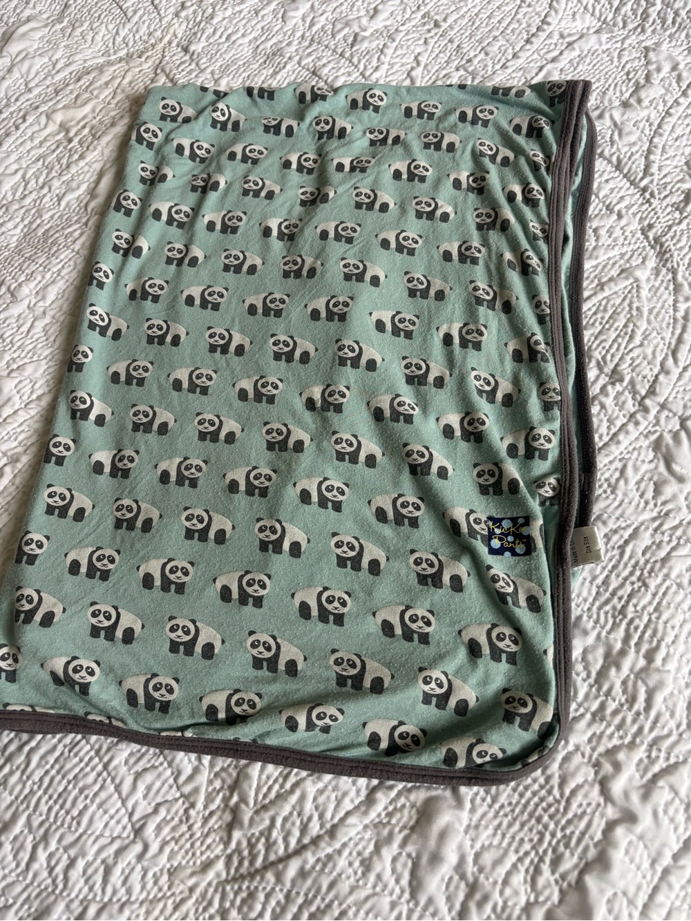 Kickee Pants Bamboo Mint Panda Print Baby Blanket with Charcoal Trim
